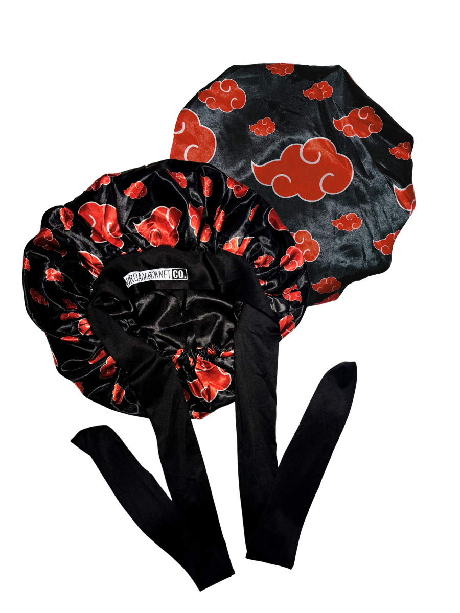 Premium Non Slip Satin Hair Bonnet for Men Women Curly Hair, Dreadlock Loc Cap Silk Double Layer Sleeping & Shower Wrap Anime Soft Band With Tie - Red Clouds