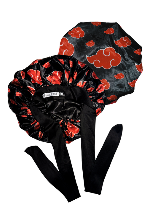 Premium Non Slip Satin Hair Bonnet for Men Women Curly Hair, Dreadlock Loc Cap Silk Double Layer Sleeping & Shower Wrap Anime Soft Band With Tie - Red Clouds